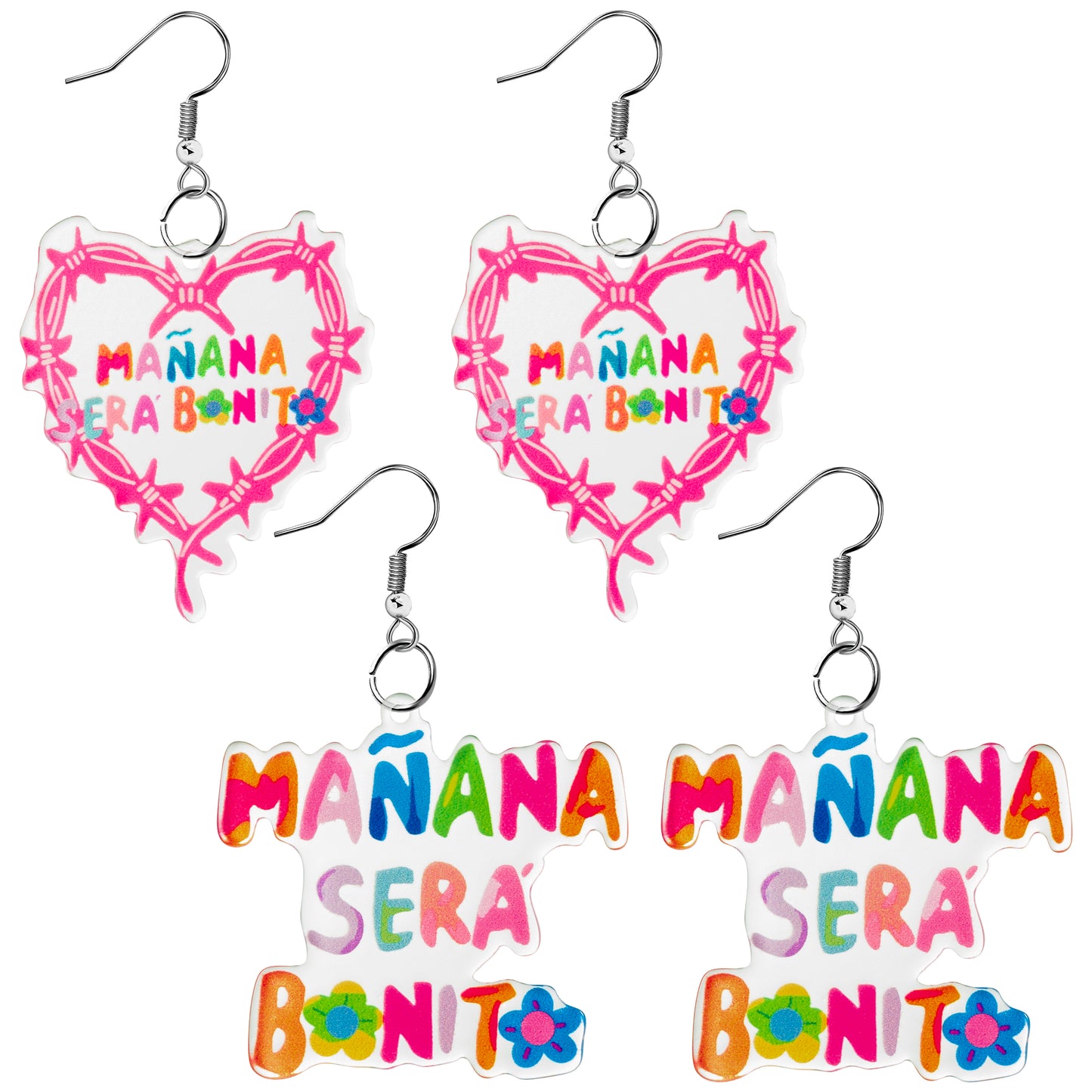 DDhoutiun 2Pairs Karol Heart with Thorns Earrings Colorful Manana Sera Bonito Acrylic Heart Shaped Dangle Drop Earring Latin Singer Merchandise Music Album Merch Jewelry Gifts for Women Girls Fans