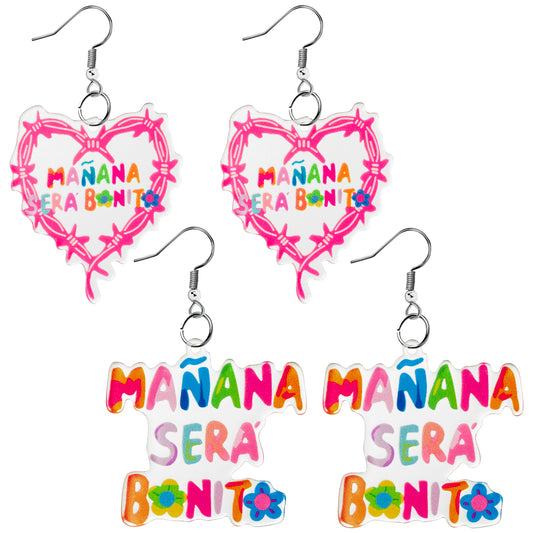 DDhoutiun 2Pairs Karol Heart with Thorns Earrings Colorful Manana Sera Bonito Acrylic Heart Shaped Dangle Drop Earring Latin Singer Merchandise Music Album Merch Jewelry Gifts for Women Girls Fans