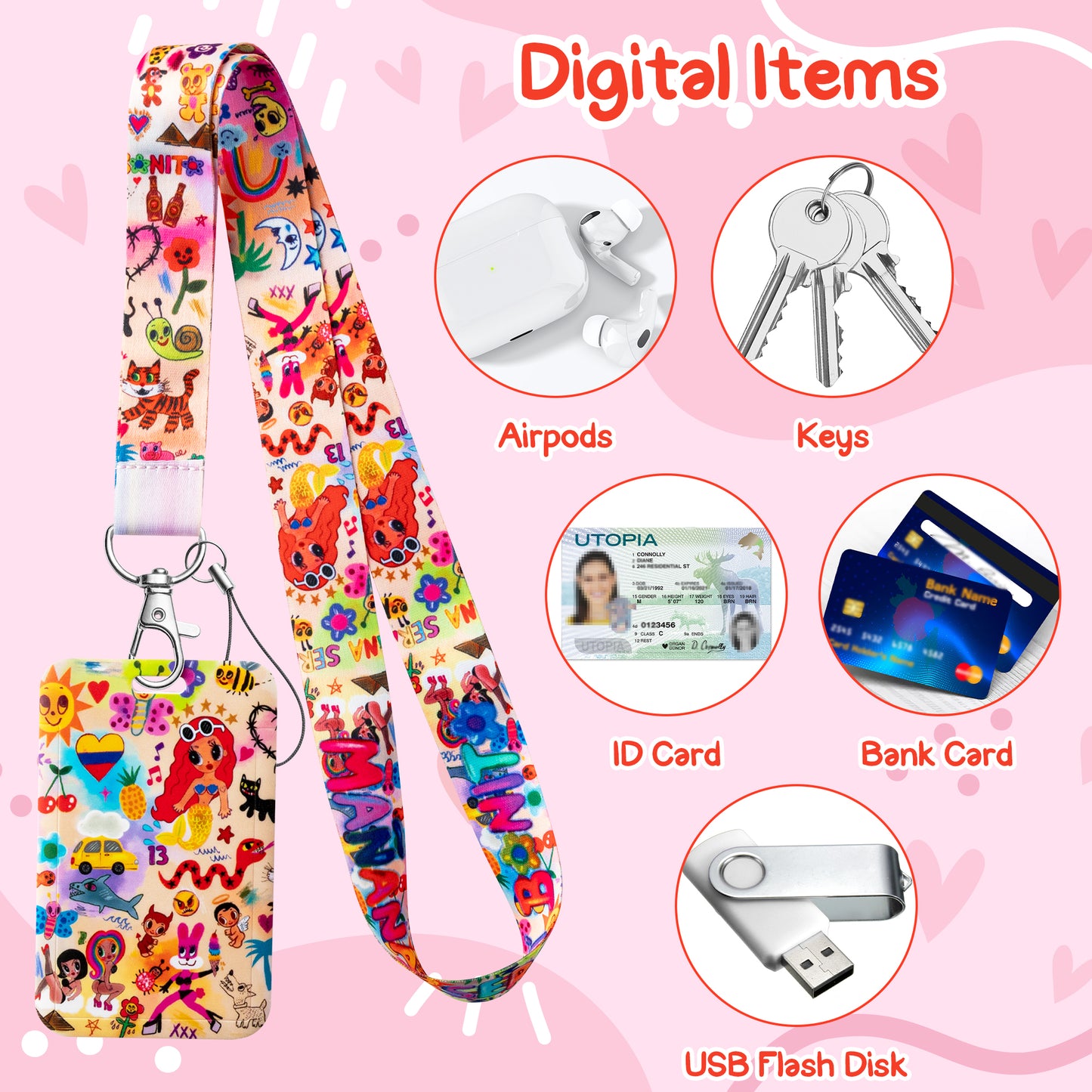 DDhoutiun Karol ID Badge Holder with Lanyard Bichota Manana Sera Bonito Merch Polyester Lanyards for Card Protector Case Waterproof Vertical Badge Holder with Detachable Neck Strap for Women Keychain